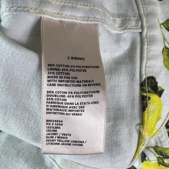 NWOT L'AGENCE Yellow Celine Lemon Print Stretch Cotton Trucker Jacket (S) - Picture 11 of 13